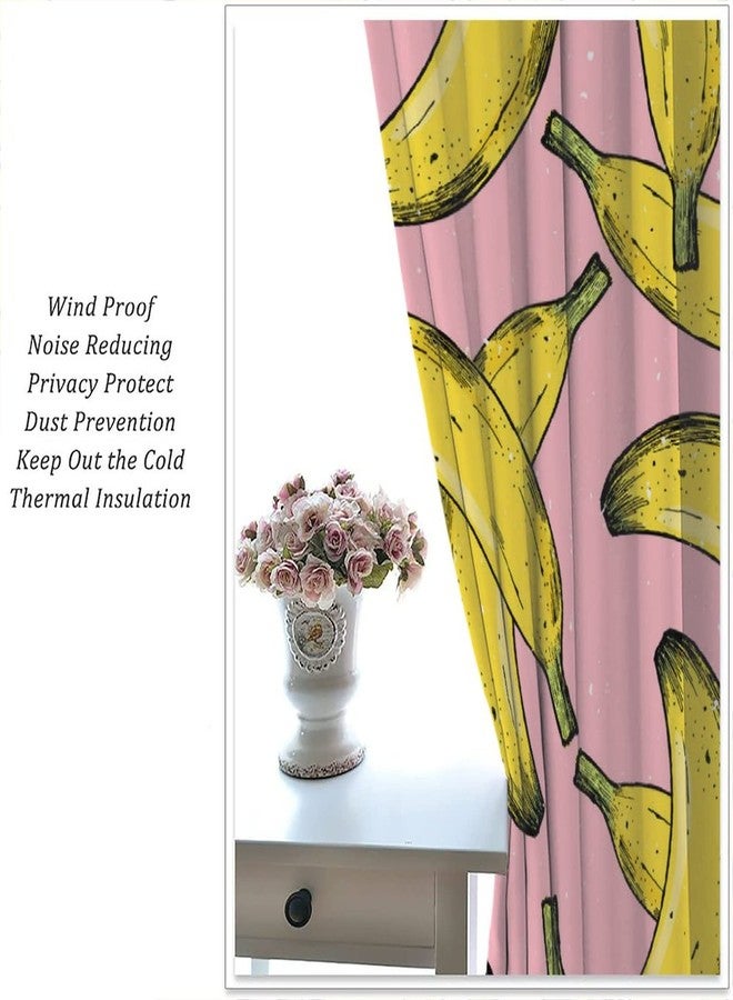 JADERYS Fruits Curtains Ripe Banana Yellow Pink Art Print for Living Room Bedroom Kitchen Decor Rod Pocket Blackout Window Drapes 2 Panels 42x45in - Image 4
